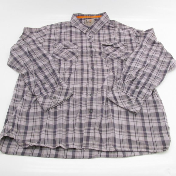 Mens 5.11 Tactical Gray Plaid Snap Button Down Long Sleeve Shirt - Picture 1 of 6